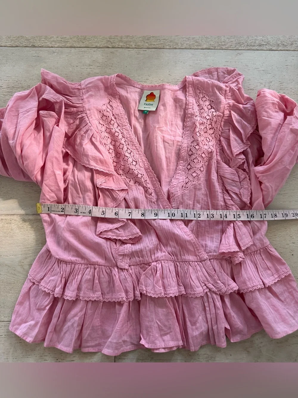 FARM Rio Puff-Sleeve  Blouse in Pink XL